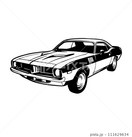 Muscle car - US Car - Classic Car, Stencil, Silhouette, Vector Clip Art for tshirt and emblem 111629634