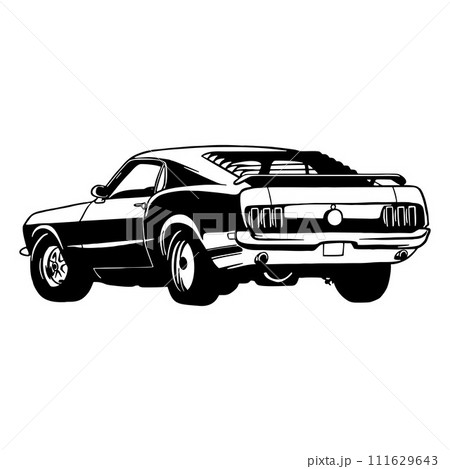 Muscle car - US Car - Classic Car, Stencil, Silhouette, Vector Clip Art for tshirt and emblem 111629643
