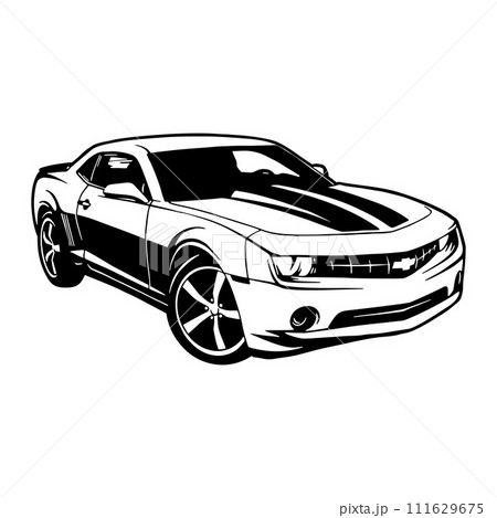 Chevrolet Camaro Classic Sport Car, Muscle car, Vintage car, Stencil, Silhouette, Vector Clip Art for tshirt and emblem 111629675