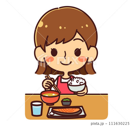 食事をする女の子　イラスト素材 111630225