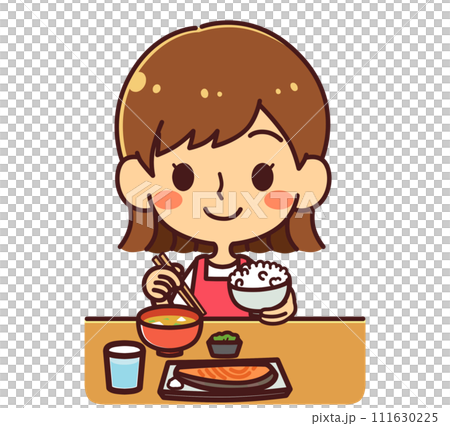 食事をする女の子　イラスト素材 111630225