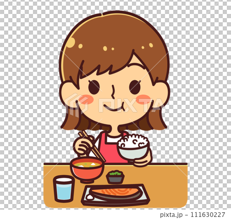 食事をする女の子 イラスト素材 食事をする女の子 イラスト素材 111630227