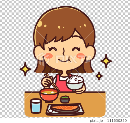 微笑吃飯的女孩插畫素材 微笑吃飯的女孩插畫素材 111630230