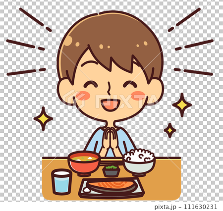 微笑著做 itadakimasu 的男孩插畫素材 111630231
