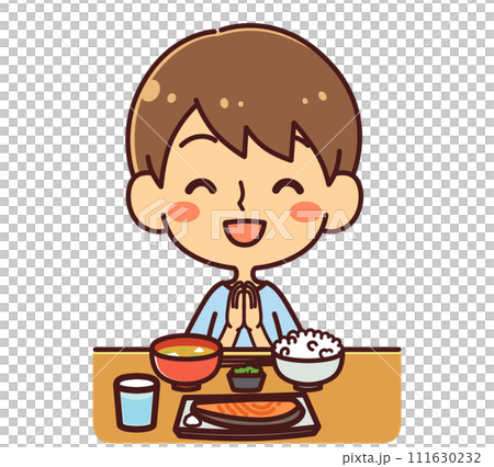 微笑著做 itadakimasu 的男孩插畫素材 111630232