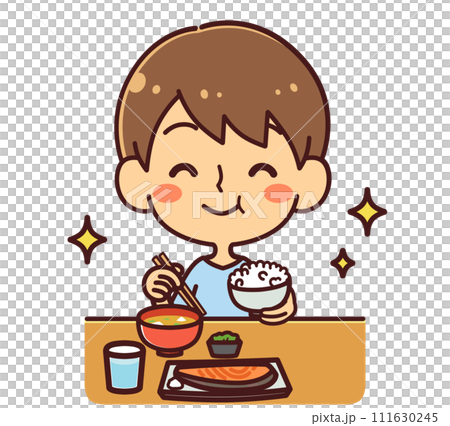微笑吃飯的男孩插畫素材 微笑吃飯的男孩插畫素材 111630245