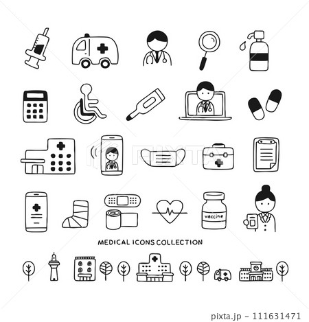 医療のアイコンセット　手書き風 111631471