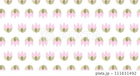 Seamless pattern with Flat cute Pink tulips Heads. Vector Endless texture for Easter Spring design, Valentine Day, March 8, Women Day, Greeting card, Fabric, Announcement, Poster, Textile, Background 111631492