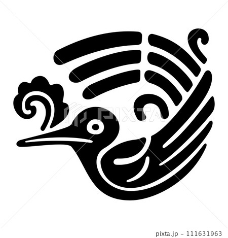 Hummingbird with flower pattern, symbol of ancient Mexico. Decorative Aztec clay stamp motif, found in pre-Columbian Yucatan. The name of the Aztec god Huitzilopochtli means Hummingbird of the South. Hummingbird with flower pattern, symbol of ancient Mexico. Decorative Aztec clay stamp motif, found in pre-Columbian Yucatan. The name of the Aztec god Huitzilopochtli means Hummingbird of the South. 111631963