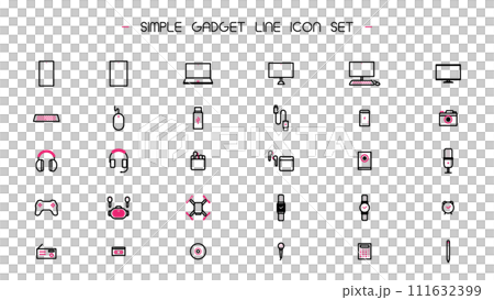 一個簡單的線條圖示集(紅色),以各種小工具為主題 一個簡單的線條圖示集(紅色),以各種小工具為主題 111632399