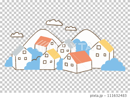 山を背景に立ち並ぶ家々_色 山を背景に立ち並ぶ家々_色 111632483