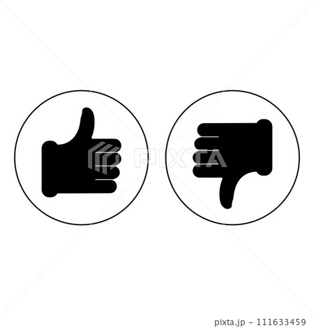 Thumb up and thumb down. Vector round icon. Illustration and drawing. Thumb up and thumb down. Vector round icon. Illustration and drawing. 111633459