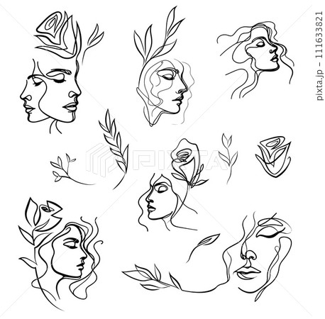 Collection of one line rose design. 111633821