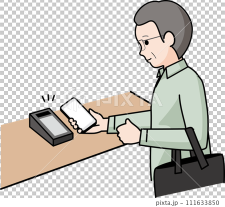 スマホ決済するシニアの男性 111633850