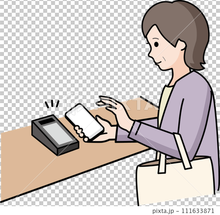 スマホ決済するシニアの女性 111633871