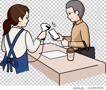 Senior man and female clerk paying with smartphone Senior man and female clerk paying with smartphone 111633978