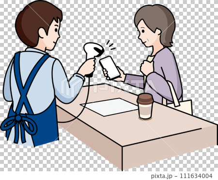 Senior woman and male clerk paying with smartphone Senior woman and male clerk paying with smartphone 111634004