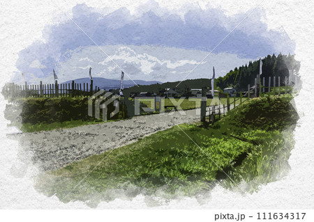 水彩画風　上越　春日山城史跡広場　新潟県上越市 111634317