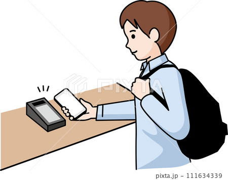 スマホ決済する男性 111634339