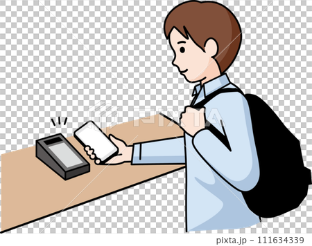 スマホ決済する男性 111634339