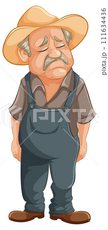 Weary Farmer in Hat and Overalls 111634436