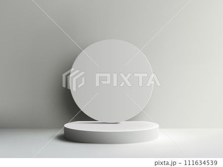 3D white podium mockup. A white backdrop and geometric circle design 111634539