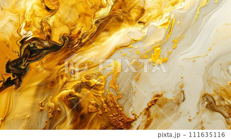 Yellow suminagashi. Modern and original liquid texture. 111635116