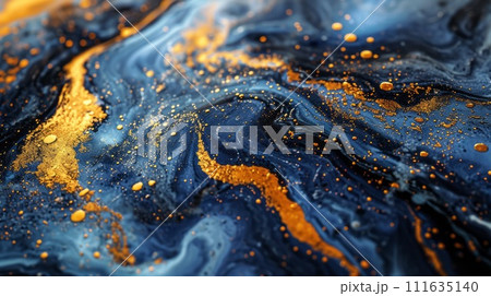 Blue abstract background of marble liquid ink. Blue and gold stone pattern. Blue abstract background of marble liquid ink. Blue and gold stone pattern. 111635140