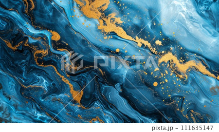 Blue abstract background of marble liquid ink. Trendy nature marble pattern. 111635147
