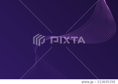Digital art concept with smooth purple lines creating a wavy pattern on a dark blue background 111635150