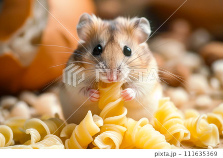 Hamster is eating some pasta. Generative AI Hamster is eating some pasta. Generative AI 111635369