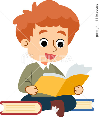 The cute boy is relaxing and enjoying reading books. Flat style cartoon illustration. 111635503
