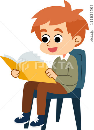 The cute boy is relaxing and enjoying reading books. Flat style cartoon illustration. 111635505