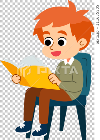 The cute boy is relaxing and enjoying reading books. Flat style cartoon illustration. 111635505
