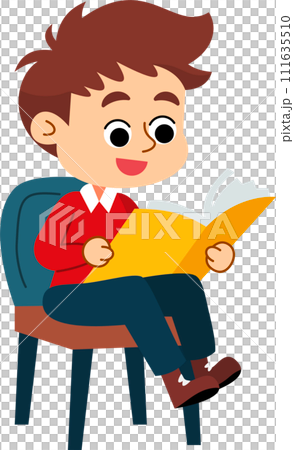 The cute boy is relaxing and enjoying reading books. Flat style cartoon illustration. The cute boy is relaxing and enjoying reading books. Flat style cartoon illustration. 111635510