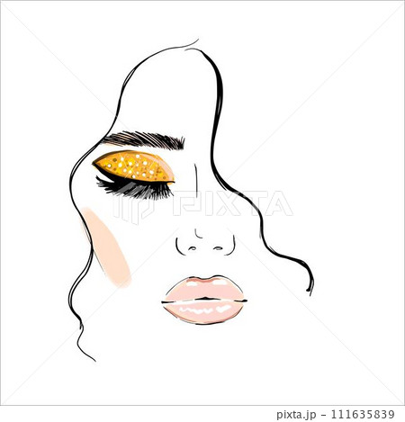 Beautiful female face makeup with closed eyes vector illustration 111635839