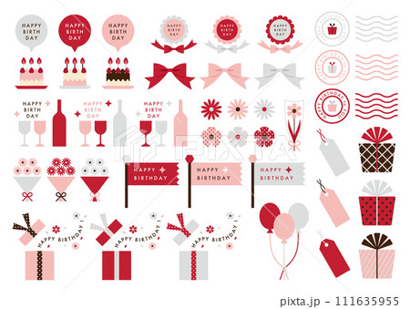 バースデーケーキなどの誕生日セット素材 111635955