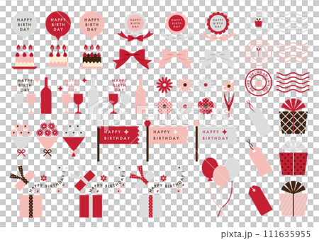 バースデーケーキなどの誕生日セット素材 111635955