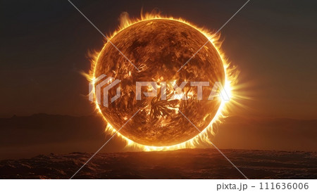 燃える惑星 燃える太陽の日輪イラスト 111636006