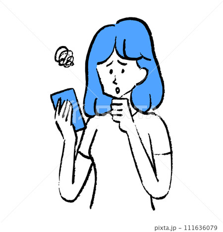 スマホを見て悩む女性 スマホを見て悩む女性 111636079