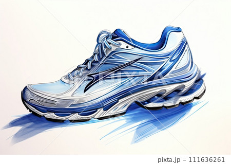 AI-generated content. Sketch prototype shoes, pencil drawing blue sneakers AI-generated content. Sketch prototype shoes, pencil drawing blue sneakers 111636261