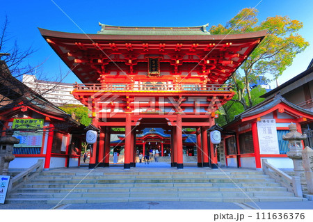 【兵庫県】快晴の生田神社の楼門 111636376