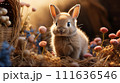 AI-generated content. Cute baby rabbit among spring flowers 111636546