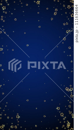 Starry night fairy tale background. Cute sparkling twinkles, christmas spirit in the air. Festive stars vector illustration on dark blue background. 111636664