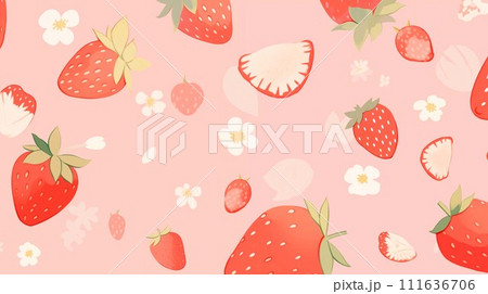 いちごとイチゴのシームレスパターン いちごとイチゴのシームレスパターン 111636706