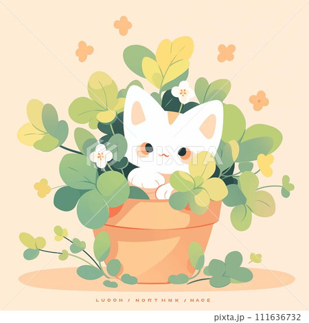 可愛い猫と植物の壁紙素材 可愛い猫と植物の壁紙素材 111636732