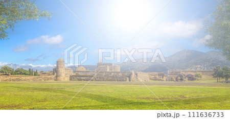 View of the medieval fortress in Roses, Catalonia, northern Spain 111636733