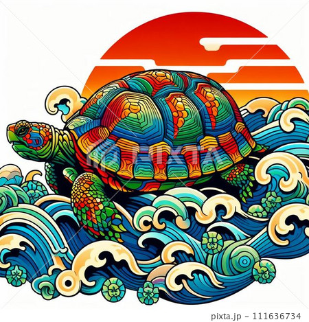 荒波を乗り越えるリクガメ 111636734