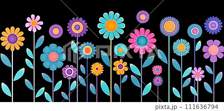 Set of minimalistic beautiful garden and field flowers 111636794