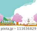 電車と桜の風景イラスト 111636829